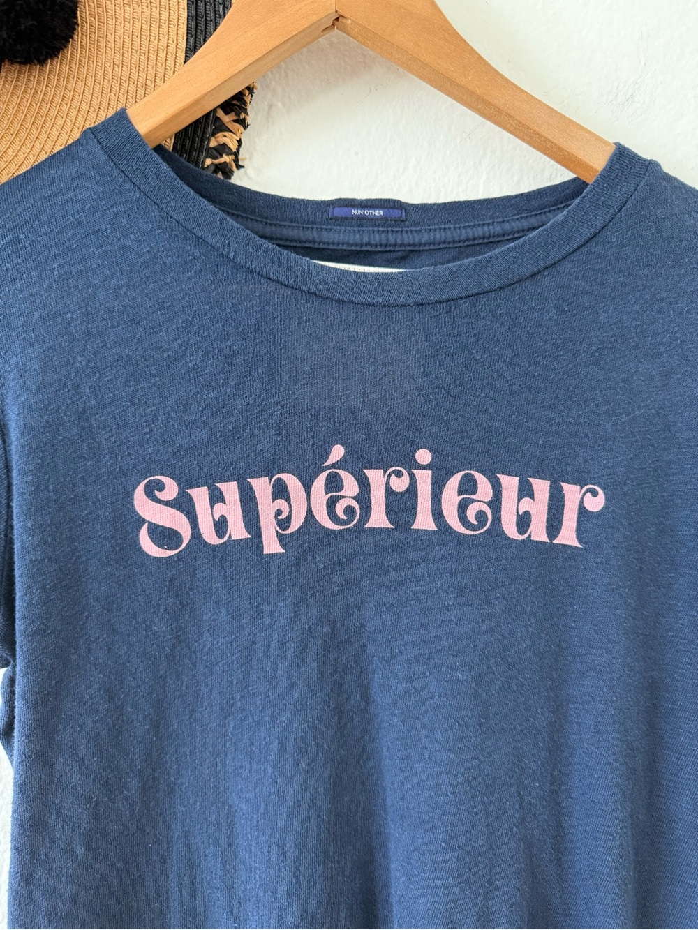 MOTHER SUPERIOR Sinful Tee Navy Blue Linen Cotton Short Sleeve Graphic Tee Small - Picture 12 of 16